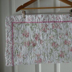 Shabby Chic Quilted Pillow Sham Set White Standard Size Pink Cherry Blossoms